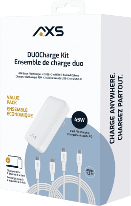 DUOCharge 45W Flat Wall Charger & 2x 4ft Braided Cable